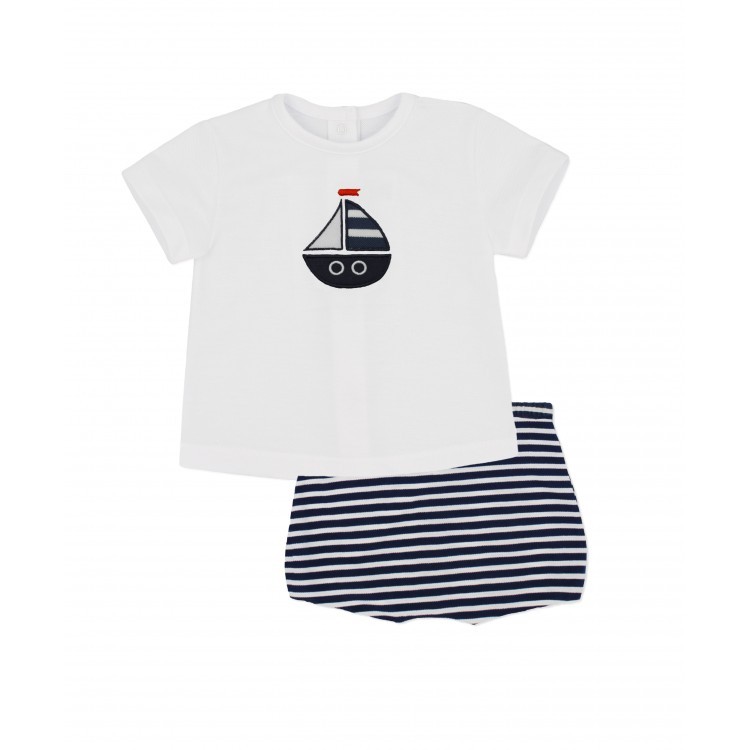 Conjunto camiseta y bombacho de rayas celestes de punto piqué. (5314S23_16) Conjunto camiseta y bombacho de rayas celestes de punto piqué. (5314S23_16)