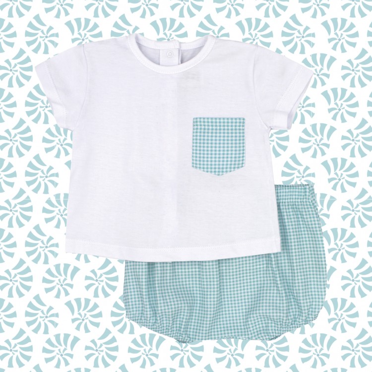 Conjunto bebé niño vichy turquesa Conjunto bebé niño vichy turquesa