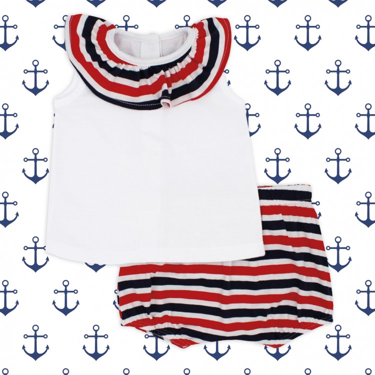 Conjunto marinero bebé niña cuello volante Conjunto marinero bebé niña cuello volante