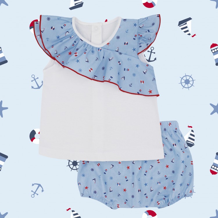 Set camiseta y pololo de niña con volantes Set camiseta y pololo de niña con volantes