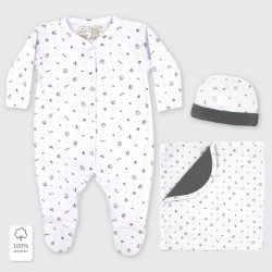 Set 3 piezas pijama , gorro y arrullo algodón