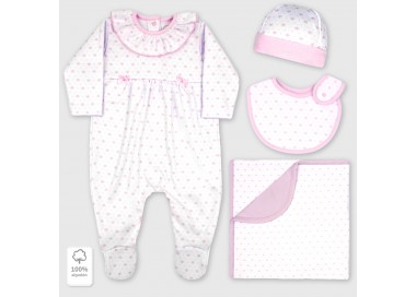 Set 4 piezas bebé rosa estampado