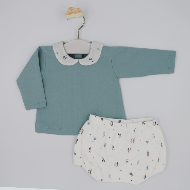 Conjunto felpa y doble gasa estampada bebé Conjunto felpa y doble gasa estampada bebé