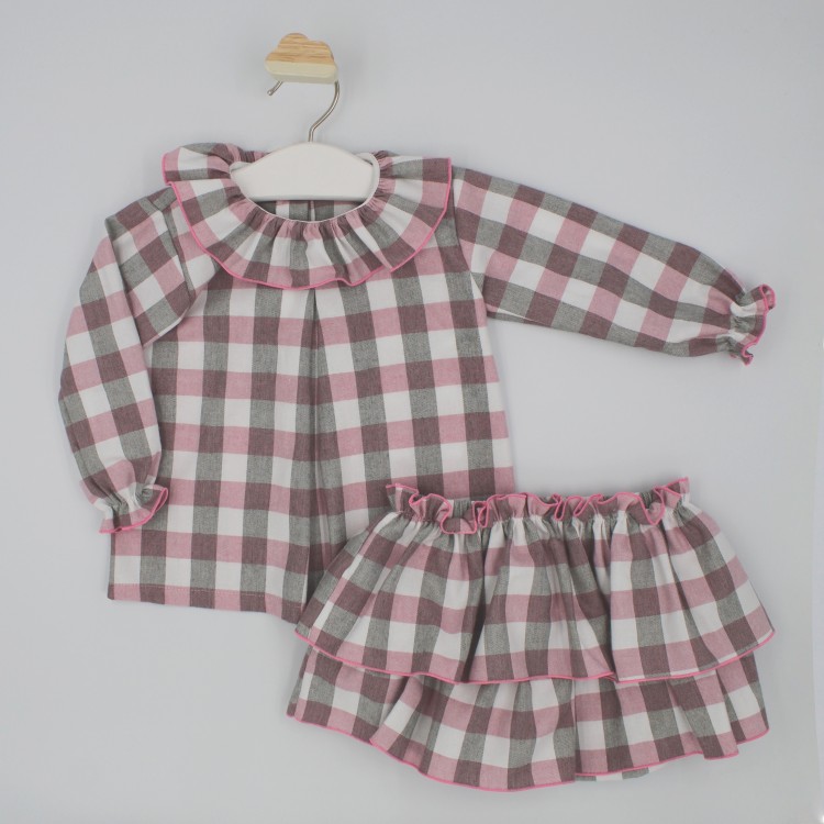 Conjunto dos piezas blusa y falda cuadros Conjunto dos piezas blusa y falda cuadros