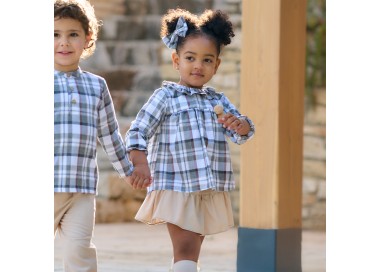 Conjunto blusa y falda cuadros bebé