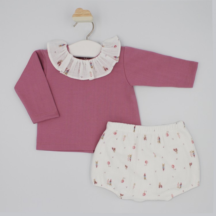 Conjunto ni�a malva y muselina Conjunto ni�a malva y muselina