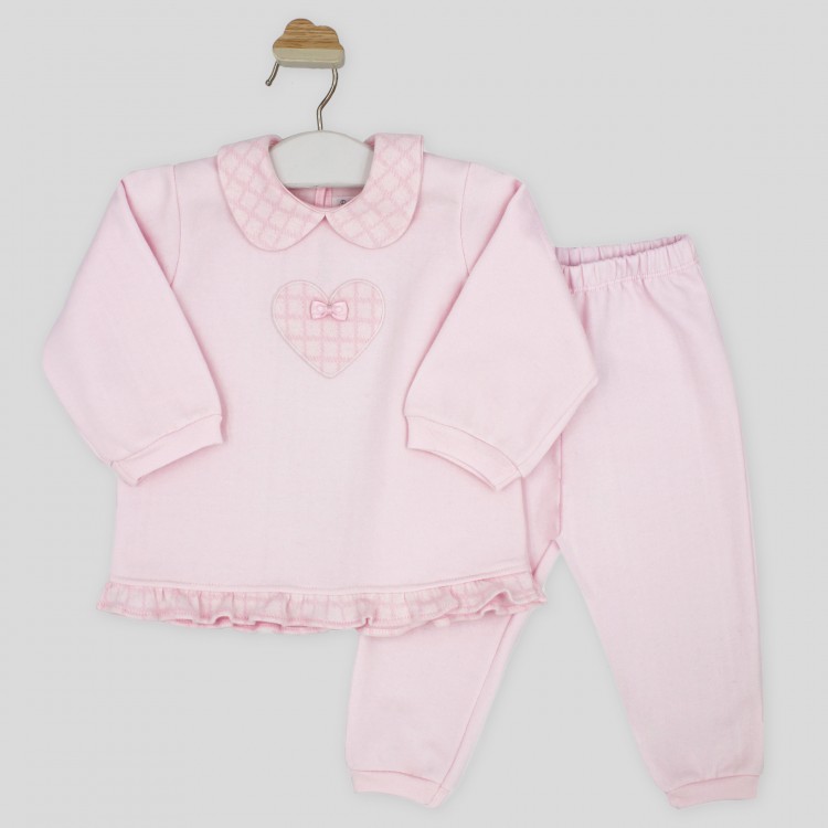 Chándal de bebé rosa bordado corazón Chándal de bebé rosa bordado corazón