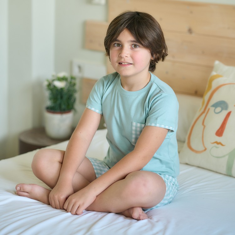 Pijama de Comunión cuadros algodón-lino Pijama de Comunión cuadros algodón-lino