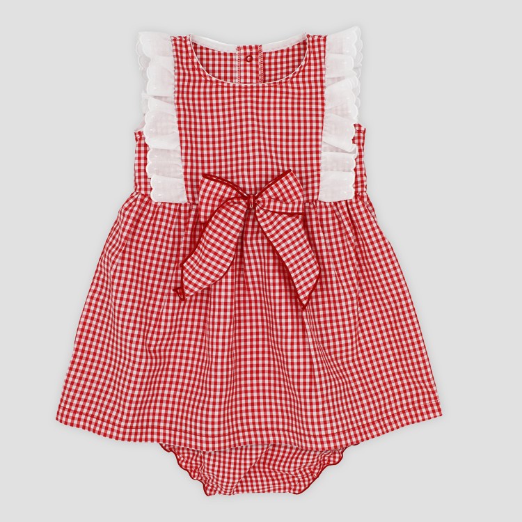 Vestido con braguita vichy rojo y batista Vestido con braguita vichy rojo y batista