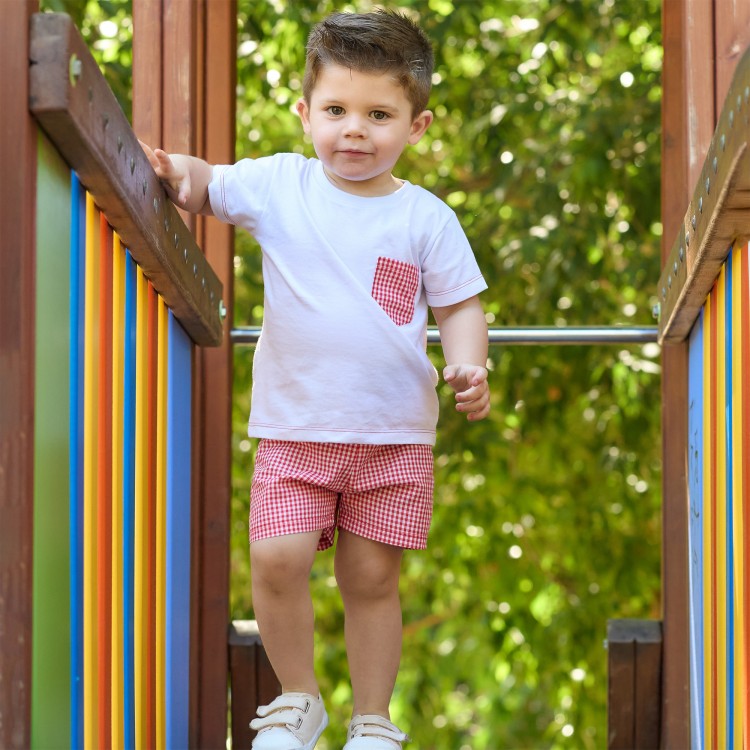 Conjunto niño camiseta y bermudas vichy rojo Conjunto niño camiseta y bermudas vichy rojo